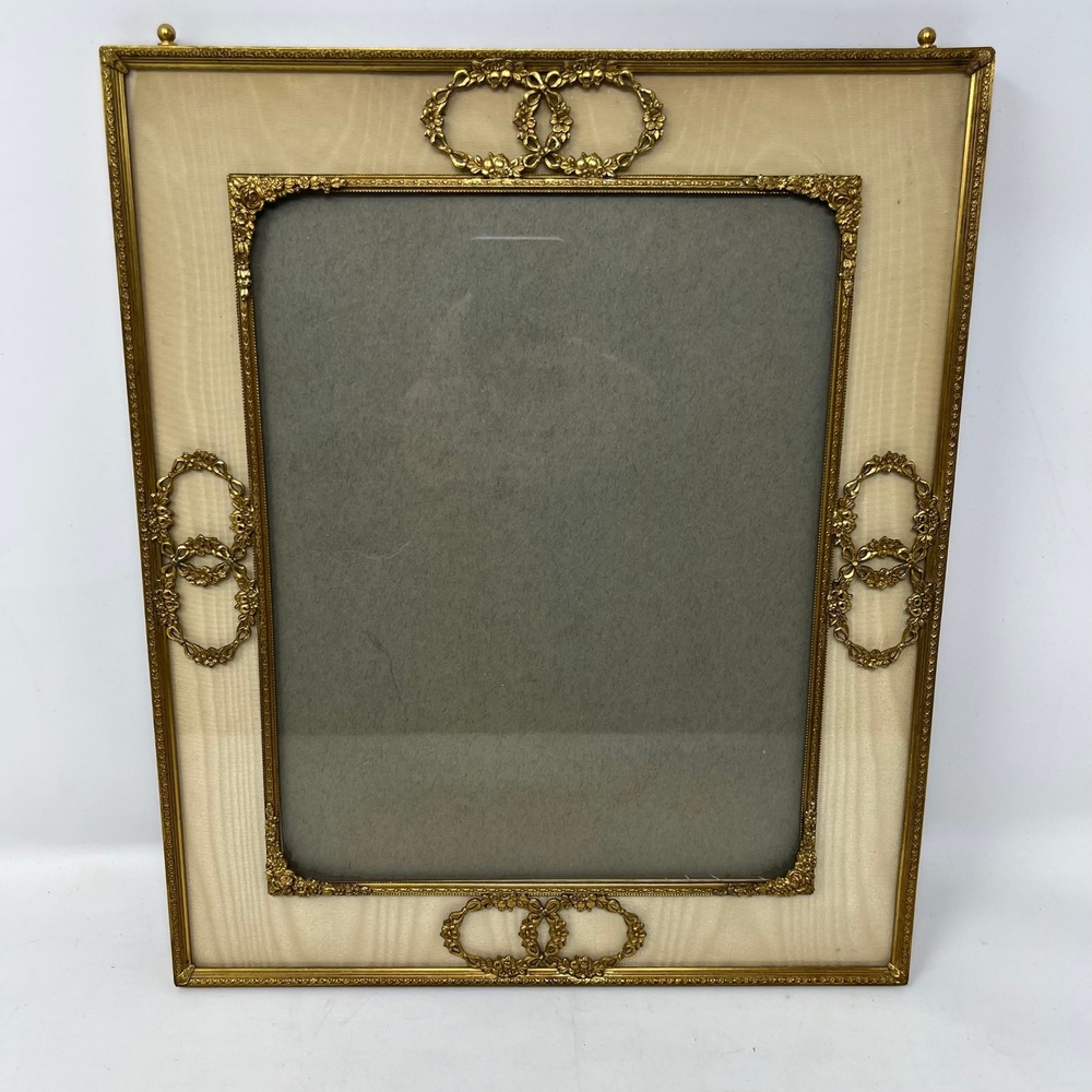 Vintage French Ornate Gold Metal Silk Mat Picture Frame Hollywood Regency 8x10